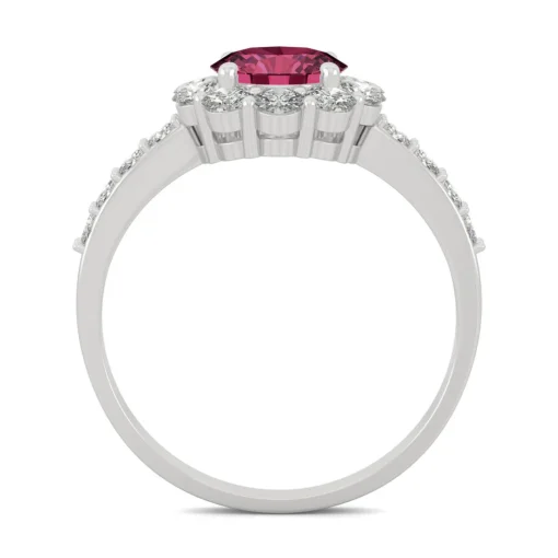 Round Lab Created Ruby & Moissanite Halo Ring In 14K White Gold