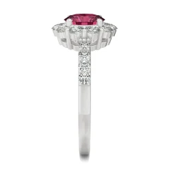Round Lab Created Ruby & Moissanite Halo Ring In 14K White Gold