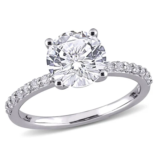 Round Lab Created White Sapphire Ring In 10K White Gold