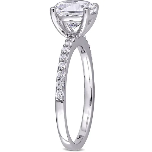 Round Lab Created White Sapphire Ring In 10K White Gold