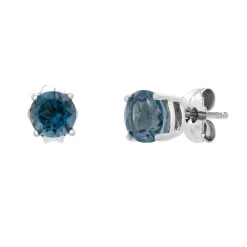 Round London Blue Topaz Stud Earrings In 10K White Gold