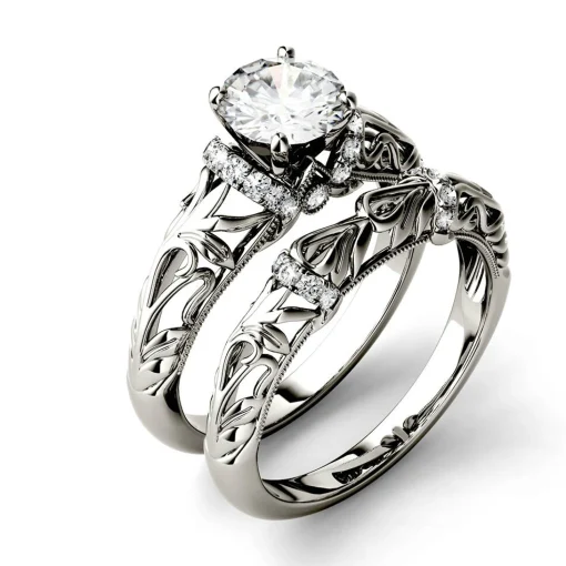 Round Moissanite Ring Set In 14K White Gold (1 1/4 Ct. Tw.)