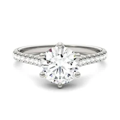 Round Moissanite Ring With Pave Band In 14K White Gold (1 3/4 Ct. Tw.)