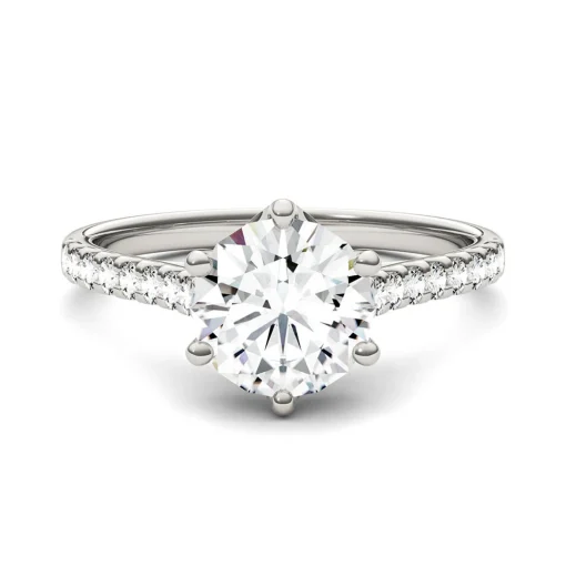 Round Moissanite Ring With Pave Band In 14K White Gold (1 3/4 Ct. Tw.)