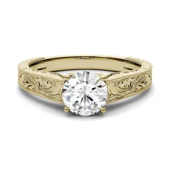 Round Moissanite Ring With Filigree Band In 14K Yellow Gold (1 Ct.)