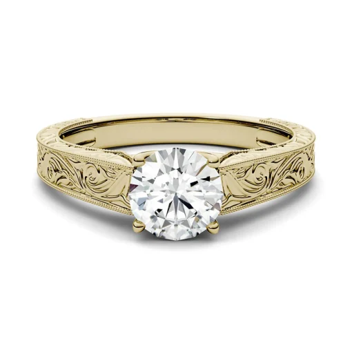Round Moissanite Ring With Filigree Band In 14K Yellow Gold (1 Ct.)