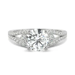 Round Moissanite Ring With Split-Shank Band In 14K White Gold (2 1/5 Ct. Tw.)