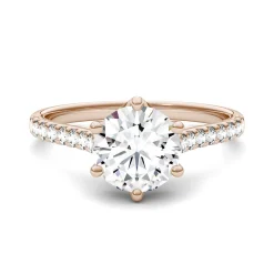 Round Moissanite Ring With Pave Band In 14K Rose Gold (1 3/4 Ct. Tw.)