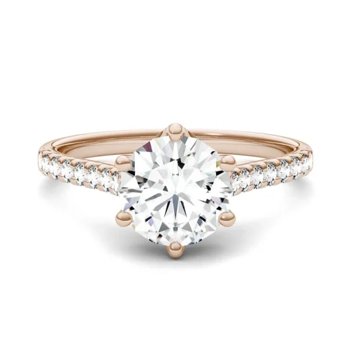 Round Moissanite Ring With Pave Band In 14K Rose Gold (1 3/4 Ct. Tw.)