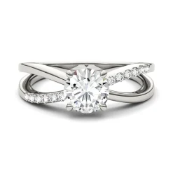 Round Moissanite Ring With Crisscross Band In 14K White Gold (1 1/8 Ct. Tw.)