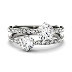 Round Moissanite Ring With Double Row In 14K White Gold (1 5/8 Ct. Tw.)