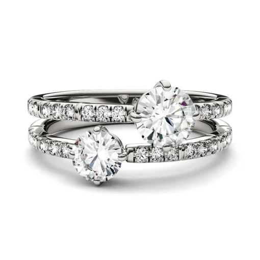 Round Moissanite Ring With Double Row In 14K White Gold (1 5/8 Ct. Tw.)