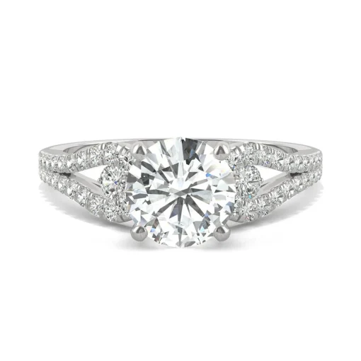 Round Moissanite Ring With Split-Shank Band In 14K White Gold (2 1/5 Ct. Tw.)