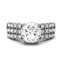 Round Moissanite Ring With Triple Band In 14K White Gold (3 Ct. Tw.)