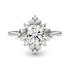 Round Moissanite Ring With Floral Halo In 14K White Gold (1 Ct. Tw.)