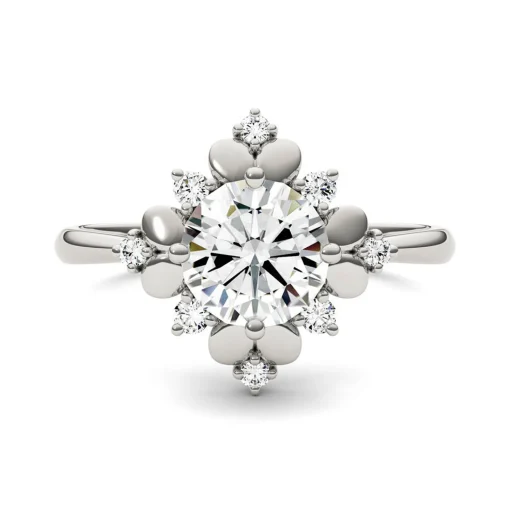 Round Moissanite Ring With Floral Halo In 14K White Gold (1 Ct. Tw.)