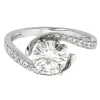 Round Moissanite Ring With Bypass Band In 14K White Gold (1 3/4 Ct. Tw.)