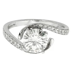 Round Moissanite Ring With Bypass Band In 14K White Gold (1 3/4 Ct. Tw.)