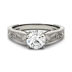 Round Moissanite Ring With Filigree Band In 14K White Gold (1 Ct.)