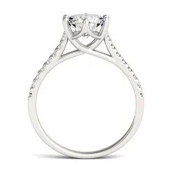 Round Moissanite Ring With Pave Band In 14K White Gold (1 3/4 Ct. Tw.)