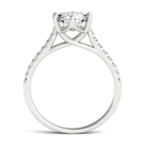 Round Moissanite Ring With Pave Band In 14K White Gold (1 3/4 Ct. Tw.)