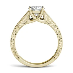 Round Moissanite Ring With Filigree Band In 14K Yellow Gold (1 Ct.)
