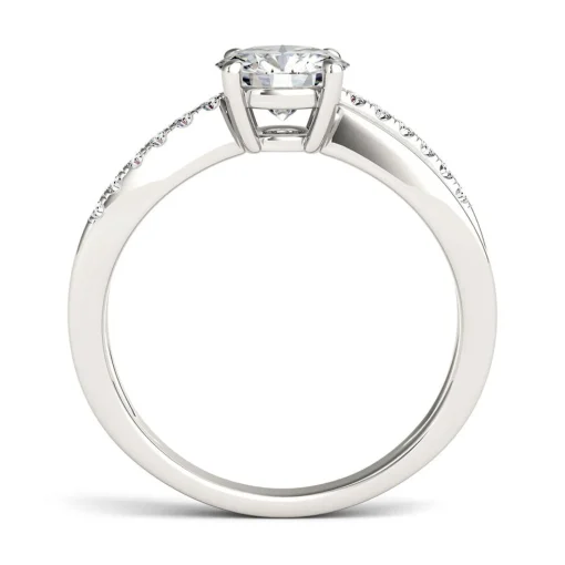 Round Moissanite Ring With Crisscross Band In 14K White Gold (1 1/8 Ct. Tw.)