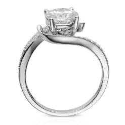 Round Moissanite Ring With Bypass Band In 14K White Gold (1 3/4 Ct. Tw.)