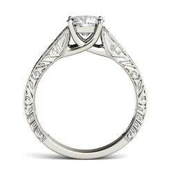 Round Moissanite Ring With Filigree Band In 14K White Gold (1 Ct.)