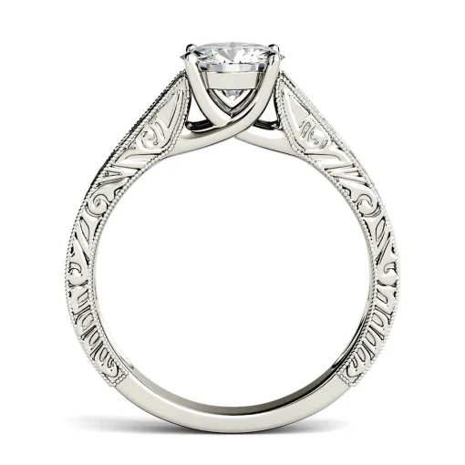 Round Moissanite Ring With Filigree Band In 14K White Gold (1 Ct.)