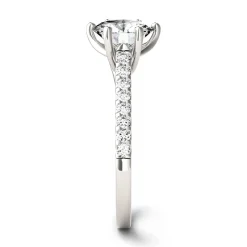 Round Moissanite Ring With Pave Band In 14K White Gold (1 3/4 Ct. Tw.)