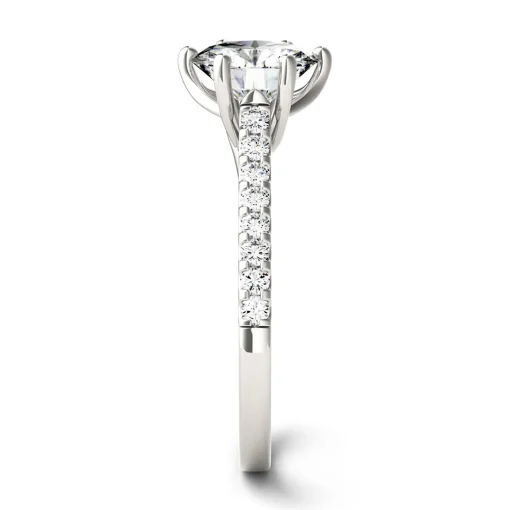 Round Moissanite Ring With Pave Band In 14K White Gold (1 3/4 Ct. Tw.)