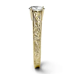 Round Moissanite Ring With Filigree Band In 14K Yellow Gold (1 Ct.)