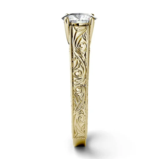 Round Moissanite Ring With Filigree Band In 14K Yellow Gold (1 Ct.)