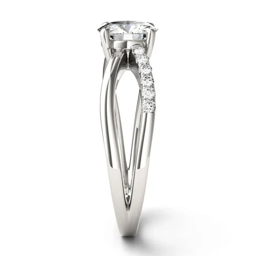 Round Moissanite Ring With Crisscross Band In 14K White Gold (1 1/8 Ct. Tw.)