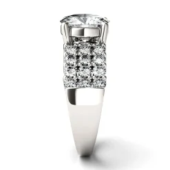 Round Moissanite Ring With Triple Band In 14K White Gold (3 Ct. Tw.)