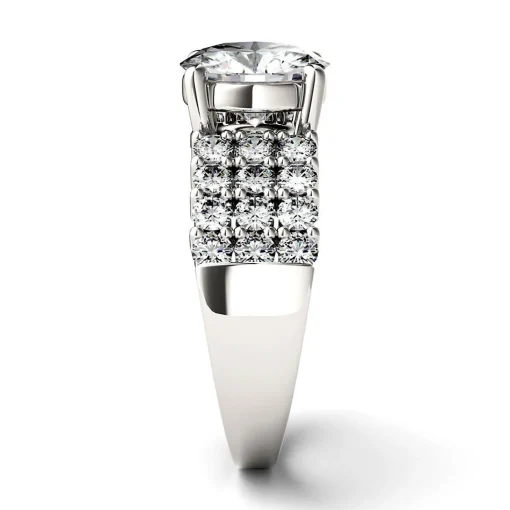 Round Moissanite Ring With Triple Band In 14K White Gold (3 Ct. Tw.)