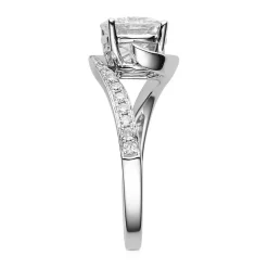 Round Moissanite Ring With Bypass Band In 14K White Gold (1 3/4 Ct. Tw.)