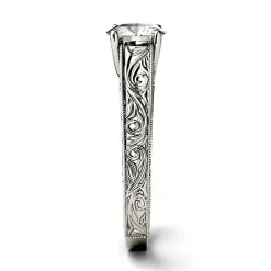 Round Moissanite Ring With Filigree Band In 14K White Gold (1 Ct.)