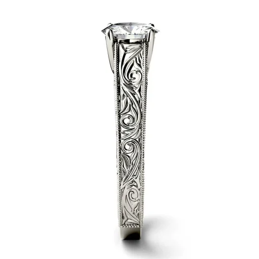 Round Moissanite Ring With Filigree Band In 14K White Gold (1 Ct.)
