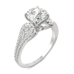 Round Moissanite Ring With Split-Shank Band In 14K White Gold (2 1/5 Ct. Tw.)