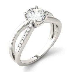 Round Moissanite Ring With Crisscross Band In 14K White Gold (1 1/8 Ct. Tw.)