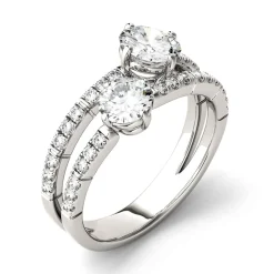 Round Moissanite Ring With Double Row In 14K White Gold (1 5/8 Ct. Tw.)