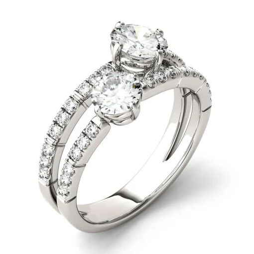 Round Moissanite Ring With Double Row In 14K White Gold (1 5/8 Ct. Tw.)