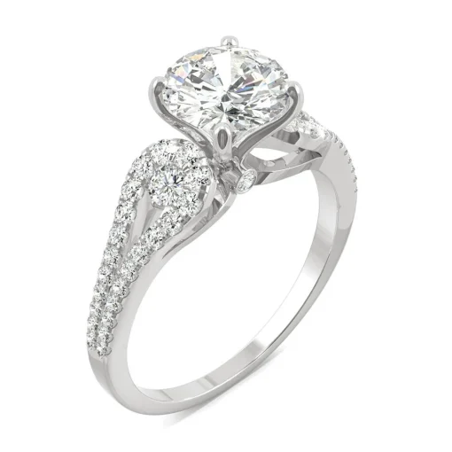 Round Moissanite Ring With Split-Shank Band In 14K White Gold (2 1/5 Ct. Tw.)