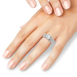 Round Moissanite Ring With Triple Band In 14K White Gold (3 Ct. Tw.)