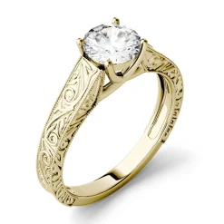 Round Moissanite Ring With Filigree Band In 14K Yellow Gold (1 Ct.)