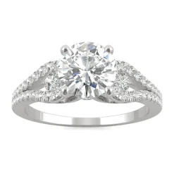 Round Moissanite Ring With Split-Shank Band In 14K White Gold (2 1/5 Ct. Tw.)