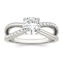 Round Moissanite Ring With Crisscross Band In 14K White Gold (1 1/8 Ct. Tw.)