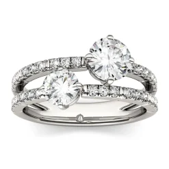 Round Moissanite Ring With Double Row In 14K White Gold (1 5/8 Ct. Tw.)